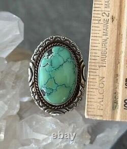 Vintage Native American Navajo LRG Turquoise Sterling ADJUSTABLE SIGNED RING 9