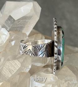 Vintage Native American Navajo LRG Turquoise Sterling ADJUSTABLE SIGNED RING 9
