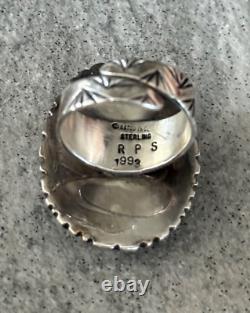 Vintage Native American Navajo LRG Turquoise Sterling ADJUSTABLE SIGNED RING 9