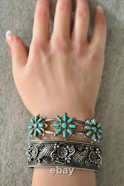 Vintage Native American Navajo L PATON Flowers Leaves Sterling silver Bracelet