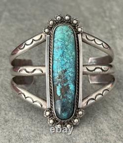 Vintage Native American Navajo Long Turquoise Sterling Silver Bracelet 63.7g