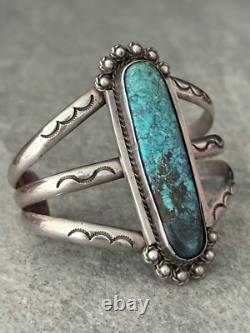 Vintage Native American Navajo Long Turquoise Sterling Silver Bracelet 63.7g