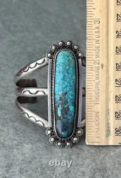 Vintage Native American Navajo Long Turquoise Sterling Silver Bracelet 63.7g