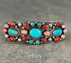 Vintage Native American Navajo NAKAI Turquoise Multi stone Sterling LRG Bracelet