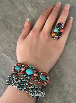 Vintage Native American Navajo NAKAI Turquoise Multi stone Sterling LRG Bracelet