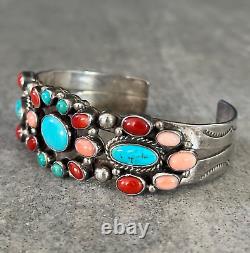 Vintage Native American Navajo NAKAI Turquoise Multi stone Sterling LRG Bracelet