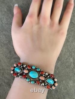 Vintage Native American Navajo NAKAI Turquoise Multi stone Sterling LRG Bracelet