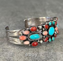 Vintage Native American Navajo NAKAI Turquoise Multi stone Sterling LRG Bracelet