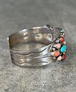 Vintage Native American Navajo NAKAI Turquoise Multi stone Sterling LRG Bracelet
