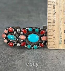 Vintage Native American Navajo NAKAI Turquoise Multi stone Sterling LRG Bracelet