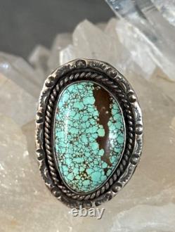 Vintage Native American Navajo NUMBER 8 Mine Turquoise Sterling Silver RING 7.25