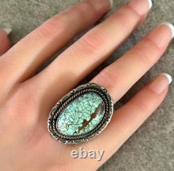 Vintage Native American Navajo NUMBER 8 Mine Turquoise Sterling Silver RING 7.25