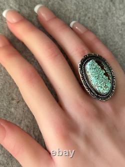 Vintage Native American Navajo NUMBER 8 Mine Turquoise Sterling Silver RING 7.25