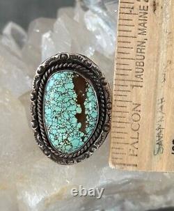 Vintage Native American Navajo NUMBER 8 Mine Turquoise Sterling Silver RING 7.25