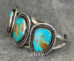 Vintage Native American Navajo NUMBER 8 Turquoise CARINATED Sterling Bracelet