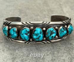 Vintage Native American Navajo PAUL J Turquoise Chiseled Sterling Bracelet 50.2g