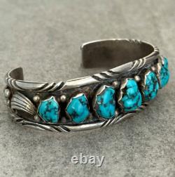 Vintage Native American Navajo PAUL J Turquoise Chiseled Sterling Bracelet 50.2g