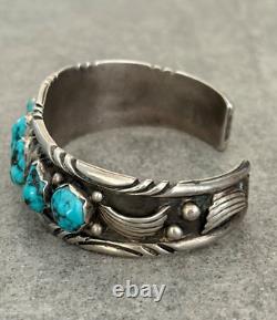 Vintage Native American Navajo PAUL J Turquoise Chiseled Sterling Bracelet 50.2g