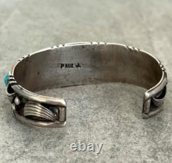 Vintage Native American Navajo PAUL J Turquoise Chiseled Sterling Bracelet 50.2g