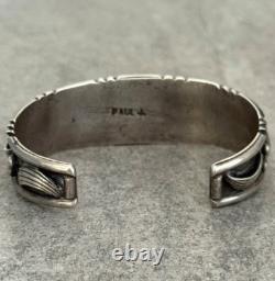 Vintage Native American Navajo PAUL J Turquoise Chiseled Sterling Bracelet 50.2g