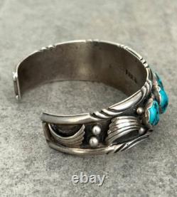 Vintage Native American Navajo PAUL J Turquoise Chiseled Sterling Bracelet 50.2g