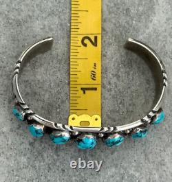Vintage Native American Navajo PAUL J Turquoise Chiseled Sterling Bracelet 50.2g