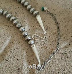 Vintage Native American Navajo Pearls Sterling Silver Beads Necklace 30 g