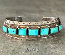 Vintage Native American Navajo SEVEN Turquoise CARINATED Sterling Bracelet