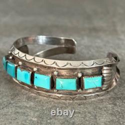 Vintage Native American Navajo SEVEN Turquoise CARINATED Sterling Bracelet