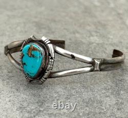 Vintage Native American Navajo SONG Turquoise Sterling Bracelet 7.25 in