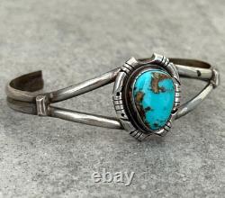 Vintage Native American Navajo SONG Turquoise Sterling Bracelet 7.25 in