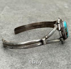 Vintage Native American Navajo SONG Turquoise Sterling Bracelet 7.25 in