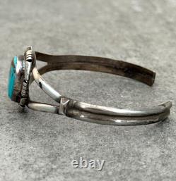 Vintage Native American Navajo SONG Turquoise Sterling Bracelet 7.25 in