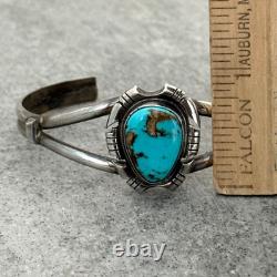 Vintage Native American Navajo SONG Turquoise Sterling Bracelet 7.25 in