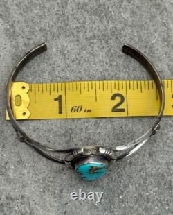 Vintage Native American Navajo SONG Turquoise Sterling Bracelet 7.25 in