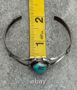 Vintage Native American Navajo SONG Turquoise Sterling Bracelet 7.25 in