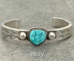 Vintage Native American Navajo S SPRUCE Turquoise THICK Sterling Bracelet 6.5 in