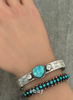 Vintage Native American Navajo S SPRUCE Turquoise THICK Sterling Bracelet 6.5 in