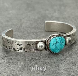 Vintage Native American Navajo S SPRUCE Turquoise THICK Sterling Bracelet 6.5 in