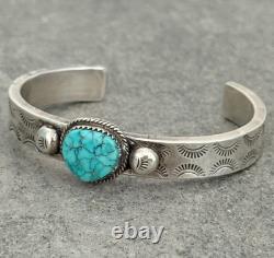 Vintage Native American Navajo S SPRUCE Turquoise THICK Sterling Bracelet 6.5 in
