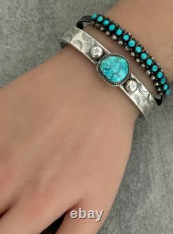 Vintage Native American Navajo S SPRUCE Turquoise THICK Sterling Bracelet 6.5 in