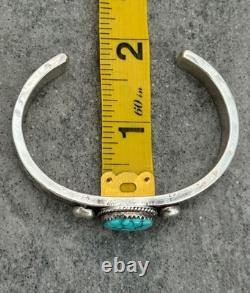 Vintage Native American Navajo S SPRUCE Turquoise THICK Sterling Bracelet 6.5 in