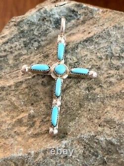 Vintage Native American Navajo Sleeping Beauty Turquoise Cross Pendant Handmade