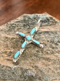 Vintage Native American Navajo Sleeping Beauty Turquoise Cross Pendant Handmade