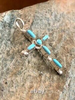 Vintage Native American Navajo Sleeping Beauty Turquoise Cross Pendant Handmade