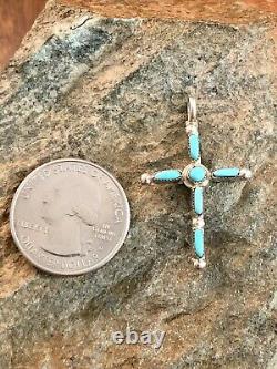 Vintage Native American Navajo Sleeping Beauty Turquoise Cross Pendant Handmade