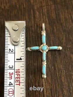 Vintage Native American Navajo Sleeping Beauty Turquoise Cross Pendant Handmade