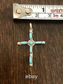 Vintage Native American Navajo Sleeping Beauty Turquoise Cross Pendant Handmade