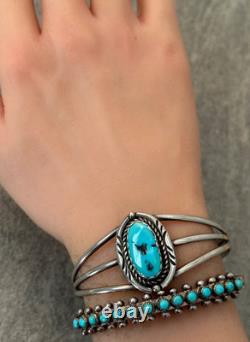 Vintage Native American Navajo Sleeping Beauty Turquoise Sterling Bracelet 6.75