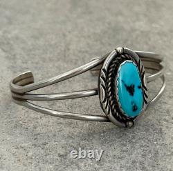 Vintage Native American Navajo Sleeping Beauty Turquoise Sterling Bracelet 6.75